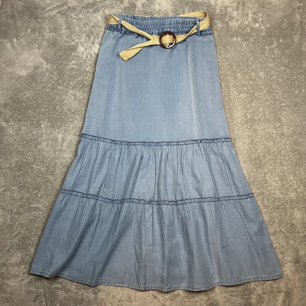 Deja Bleu Tiered Maxi Skirt Womens L Belted Western Boho - Picture 1 of 8